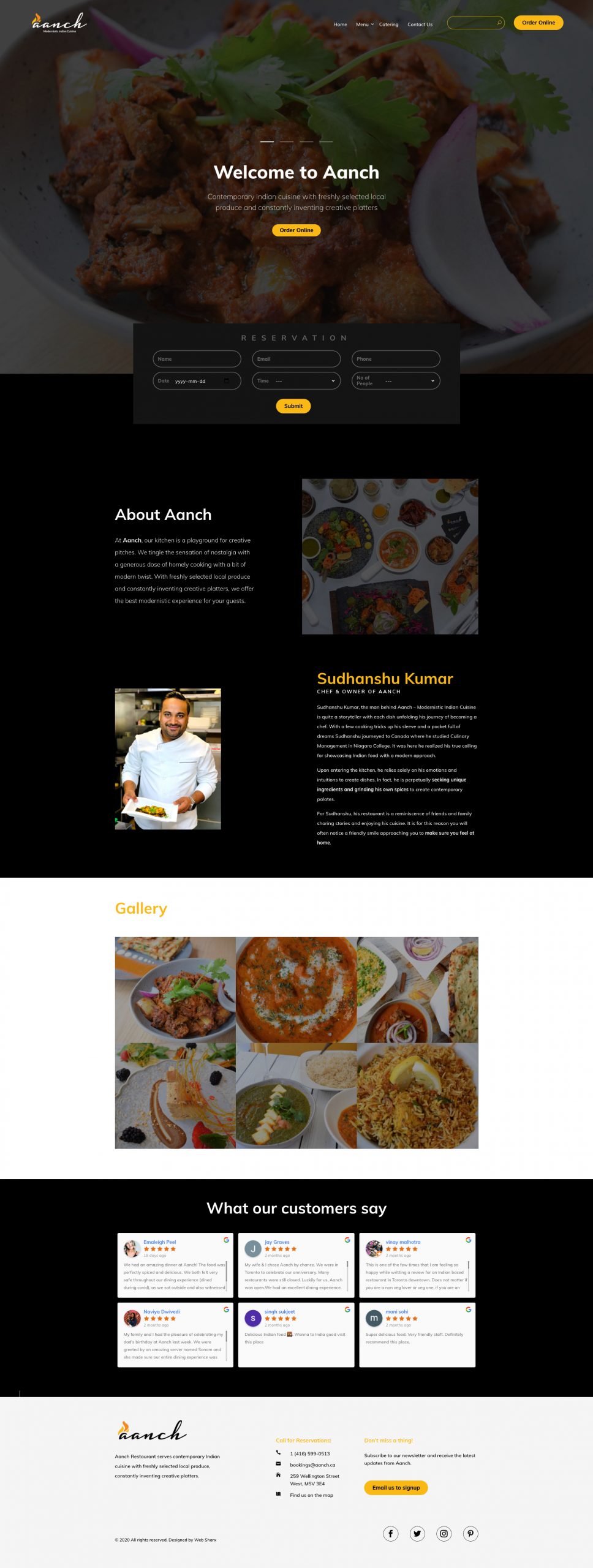 Aanch Restaurant website design