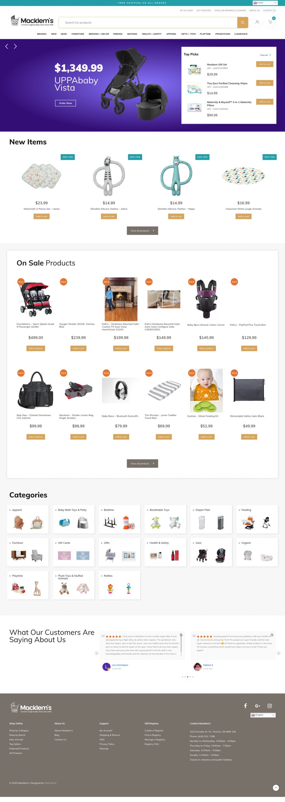 toronto baby store web design